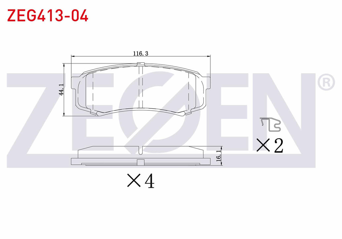 Zegen ZEG413-04 Brake Pad Rear Toyota Land Cruiser 90 (_J9_) 3.0 D 1996-2002 / 3.0 D-4D 1996-2002 / 3.0 TD 1996-2002 / Mitsubishi Pajero IV (V8w,V9w) 3.2 TD 2007-/ 3.2 DI-D 2007-/ 3.8 V6 2