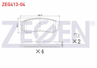 Zegen ZEG413-04 Brake Pad Rear Toyota Land Cruiser 90 (_J9_) 3.0 D 1996-2002 / 3.0 D-4D 1996-2002 / 3.0 TD 1996 — Brake Pads