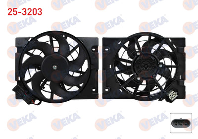 Veka 25-3203 Fan Motor A/C Condenser Opel Astra G (F69) 1.4 16V with Shroud Single with A/C 1998-2 — Condensers & Evaporators