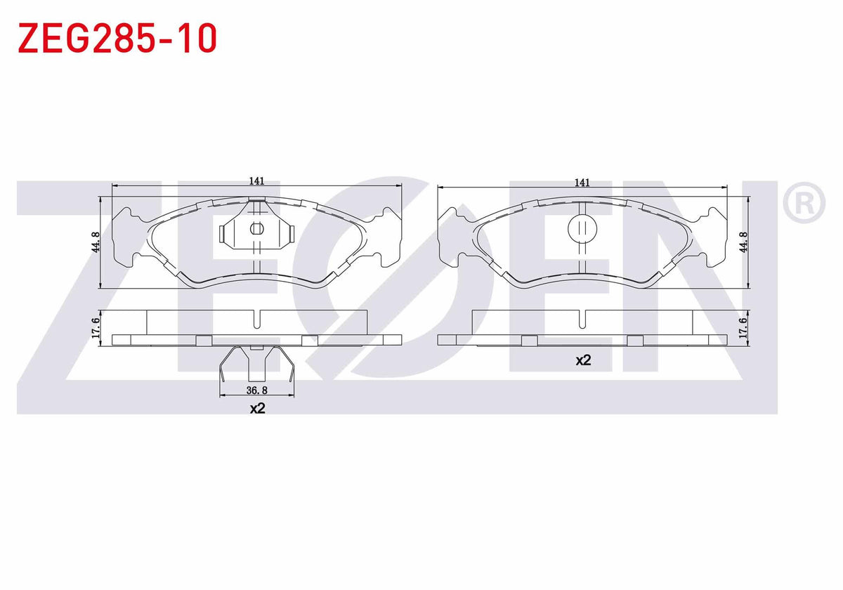 Zegen ZEG285-10 Brake Pad Front Ford Fiesta III 1.1 1989-1995 / Fiesta III 1.4 1989-1995 / Fiesta III 1.6 16V 19 — Brake Pads