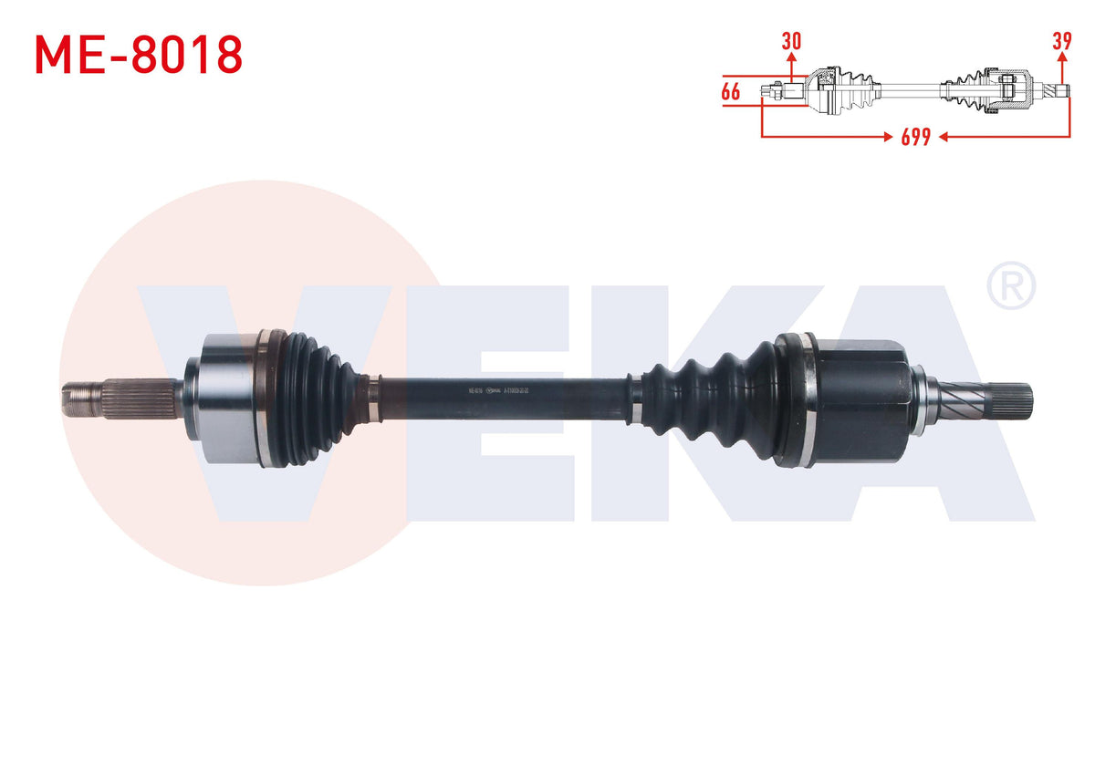 Veka ME-8018 Complete Axle Left Front Length 699mm Mercedes Vito (W447) 111 CDI-114 CDI-116 CDI 20 — Axles, CV Joints & Boots