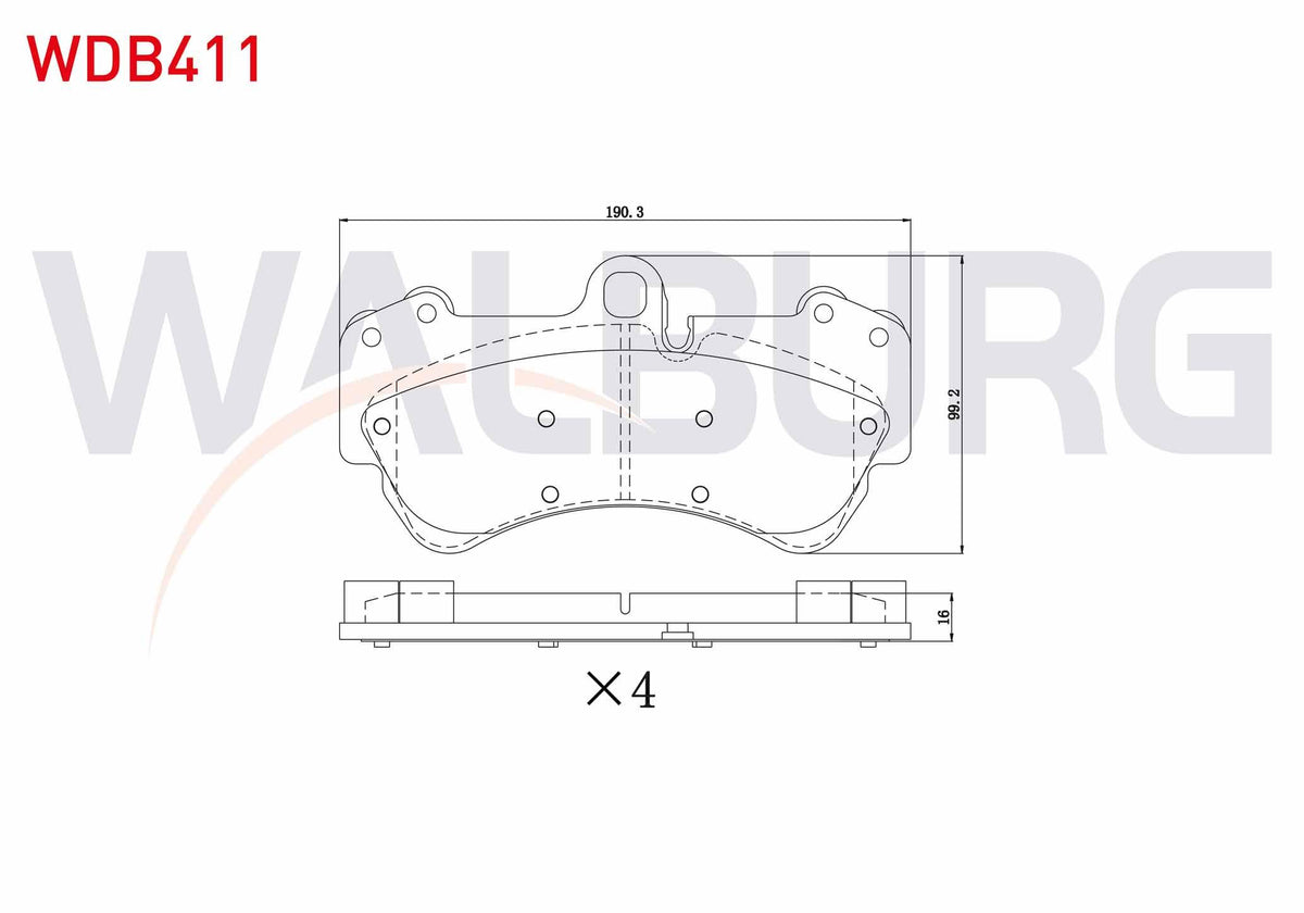WALBURG WDB411 Brake Pad Front Volkswagen Touareg 3.6 V6 FSI 17 Rim 2002-2010 / Touareg 2.5 Rs TDI 2002-2010 / Touareg 4.2 V8 2002-2010 / Porsche Cayenne 3.2i 17 Rim 2002-2010 / Cayenne 3.6