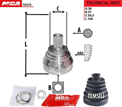 MGA 70375 Outer CV Joint (VW Caddy 04-15 Golf 04-16 Passat 08-15 Seat Leon 06-13) — Axles, CV Joints & Boots