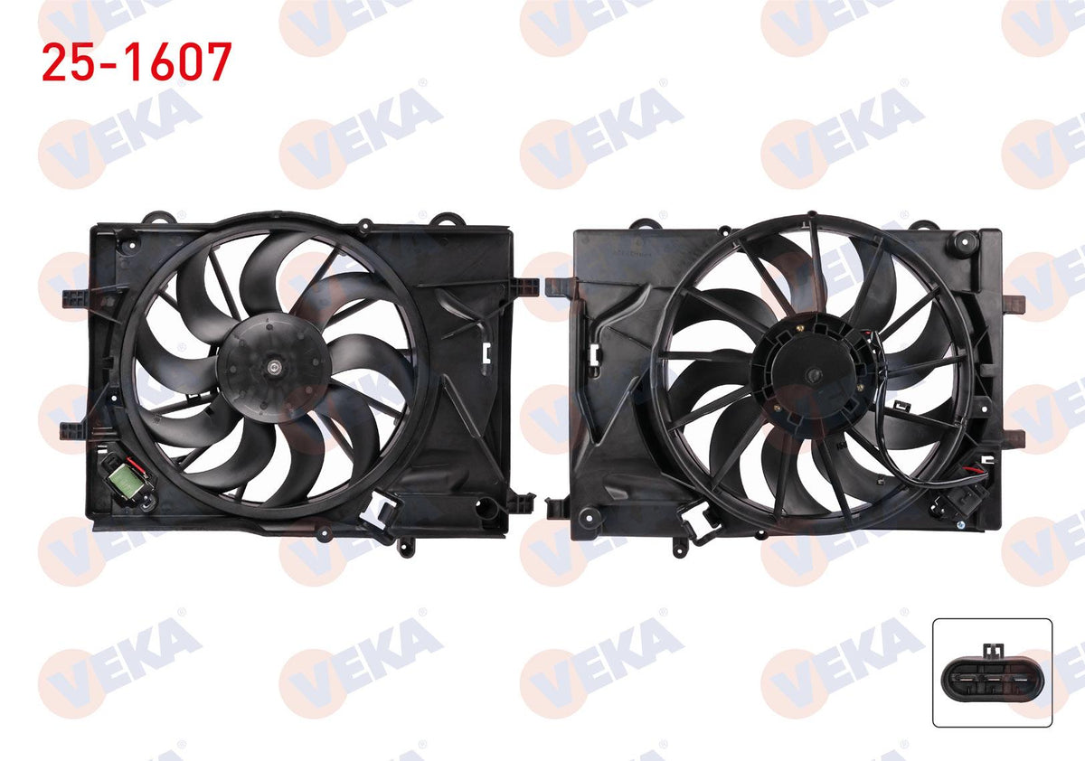 Veka 25-1607 Fan Motor (Water + A/C) with Shroud Heated Chevrolet Aveo (T300) 1.4 16V 2011-2014 — Motors, Pumps & Antennas