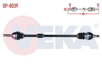 Veka OP-8039 Complete Axle Right Front Length 983mm Opel Astra J 1.4, 1.6 M-T 2009-2016 — Axles, CV Joints & Boots