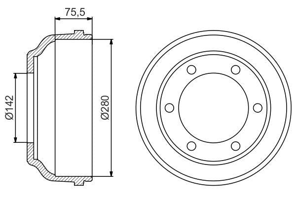 Bosch 0986477195 Brake Drum Rear Ford Transit V184 00-01 — Brake Rotors & Drums