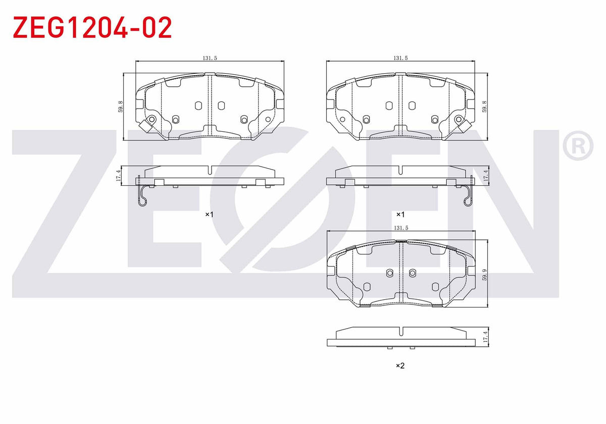 Zegen ZEG1204-02 Brake Pad Front with Wear Indicator Hyundai Sonata V 3.3i V6 2005-2010 / Hyundai Grandeur 3.3i 2005-/ Hyundai Grandeur 2.2 CRDi 2005-/ Hyundai Sonata V 2.4i 2005-2010