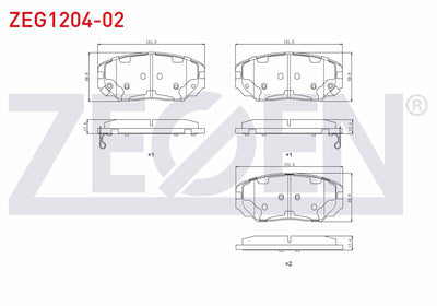 Zegen ZEG1204-02 Brake Pad Front with Wear Indicator Hyundai Sonata V 3.3i V6 2005-2010 / Hyundai Grandeur 3.3i 2005-/ Hyundai Grandeur 2.2 CRDi 2005-/ Hyundai Sonata V 2.4i 2005-2010