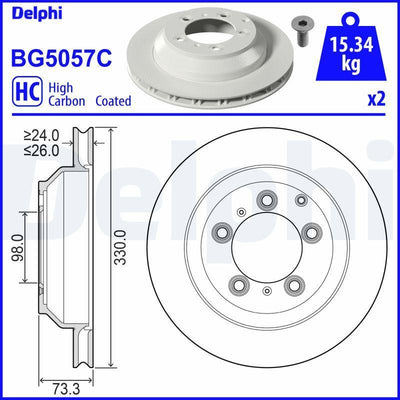 Delphi BG5057C Brake Disc (Twin Pack)-Painted, Drilled — Brake Rotors & Drums