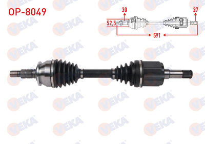 Veka OP-8049 Complete Axle Left Front Length 591mm Opel Astra J 1.6 T A-T 2009-2016 — Axles, CV Joints & Boots