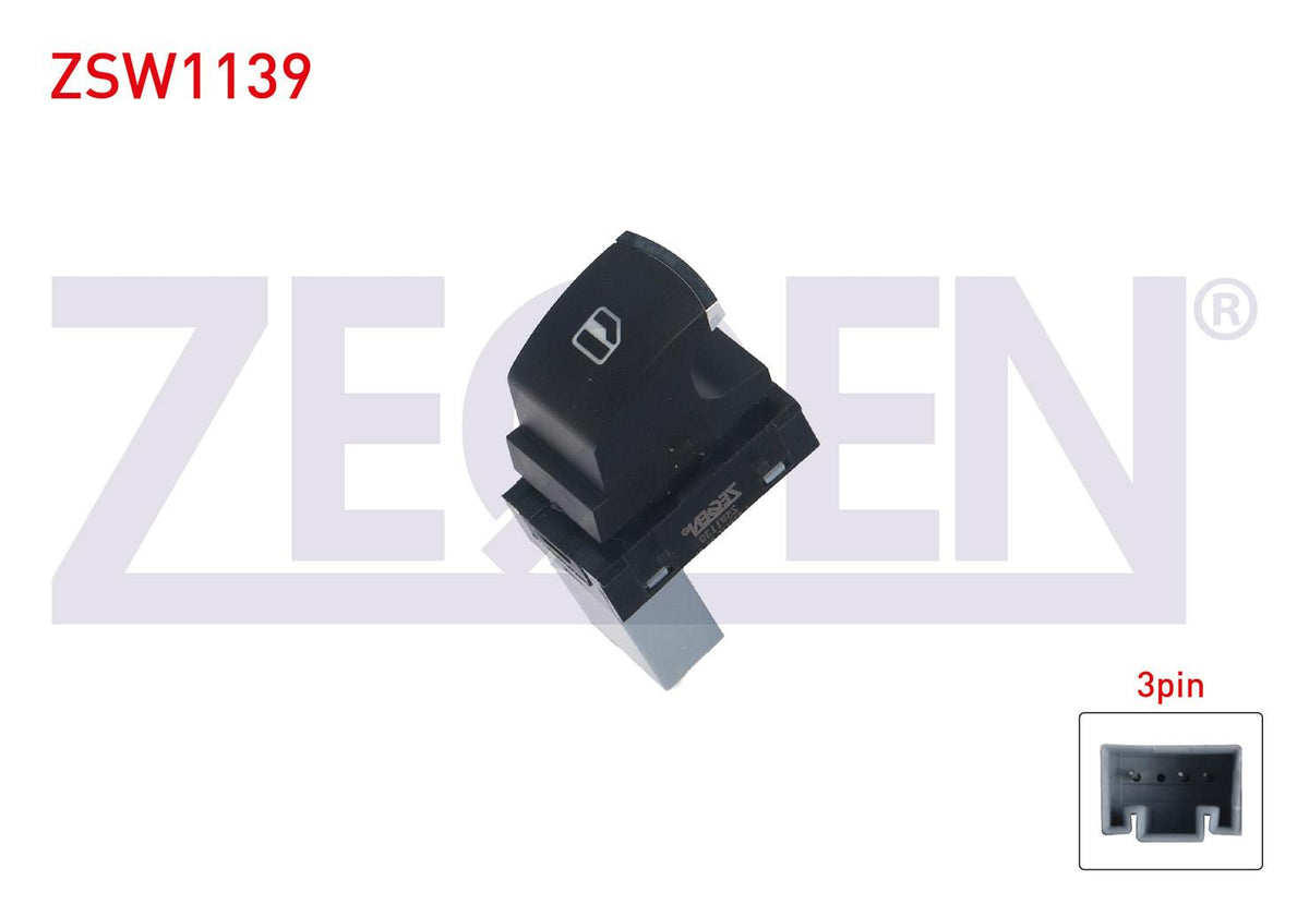 Zegen ZSW1139 Glass Release Switch Single 3 Pin Volkswagen Caddy III-Golf IV-Jetta IV-Passat-Tiguan 2004 — Switches & Relays