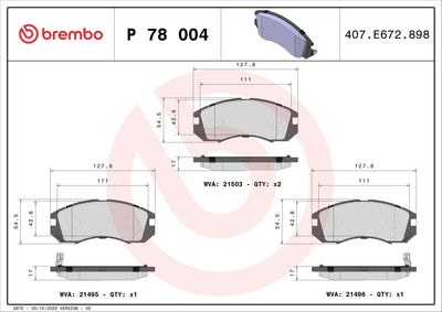 Brembo P78004 Brake Pad Front Low-Met Subaru — Brake Pads