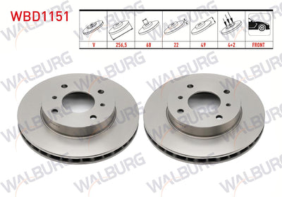 WALBURG WBD1151 Brake Disc Front Air 4 Bjn 256,5X22x68x49 Nissan Primera 1.6i 16V-2.0i 16V-2.0 TD 1996 — Brake Rotors & Drums