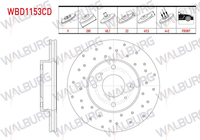 WALBURG WBD1153CD Brake Disc Front Air Coated Performance Drilled 4 Bjn 280X22x68,1X49 — Brake Rotors & Drums