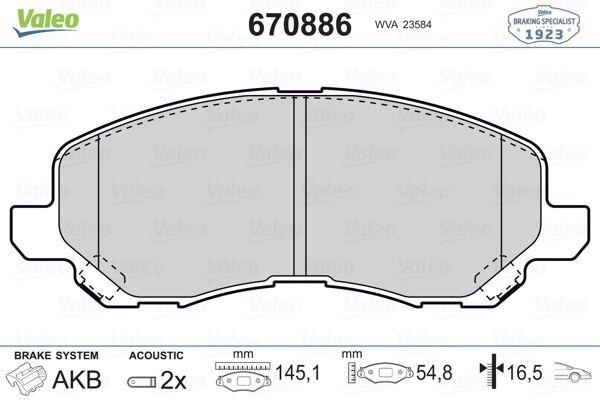 Valeo 670886 Brake Pad Front Mitsubishi Lancer ASX 03-13 — Brake Pads