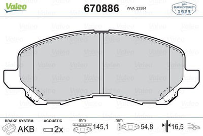 Valeo 670886 Brake Pad Front Mitsubishi Lancer ASX 03-13 — Brake Pads