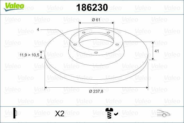 VALEO 186230 Front Brake Disc 11 mm — Brake Rotors & Drums