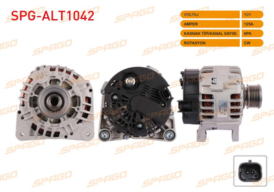 SPAGO SPG-ALT1042 Alternator 12V 125A 6Pk Clio II-Kangoo-Megane II /Duster-Logan (1.5 dCi Vehicles for) — Starting & Charging