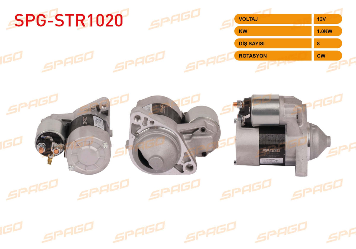 SPAGO SPG-STR1020 Starter Motor 12V 1.0Kw 8 Outer Cw (Str3270) Micra 92-10 / Note 06-13 (1.2 1.4 Gasoli — Starting & Charging