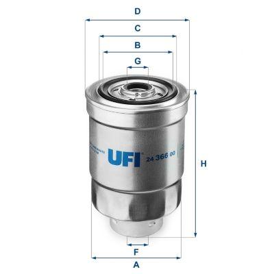 Ufi 24.366.00 Filter Diesel Hyundai H100/Starex 98-08, Mitsubishi L200/L300, Bongo/K2500/Pregio 2.5 94>