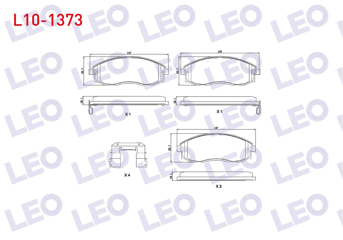 LEO L10-1373 Brake Pad Front with Wear Indicator Hyundai Starex 2.4i 1997-2003 / Starex 2.5 CRDi 1997-2007 / Sta — Brake Pads