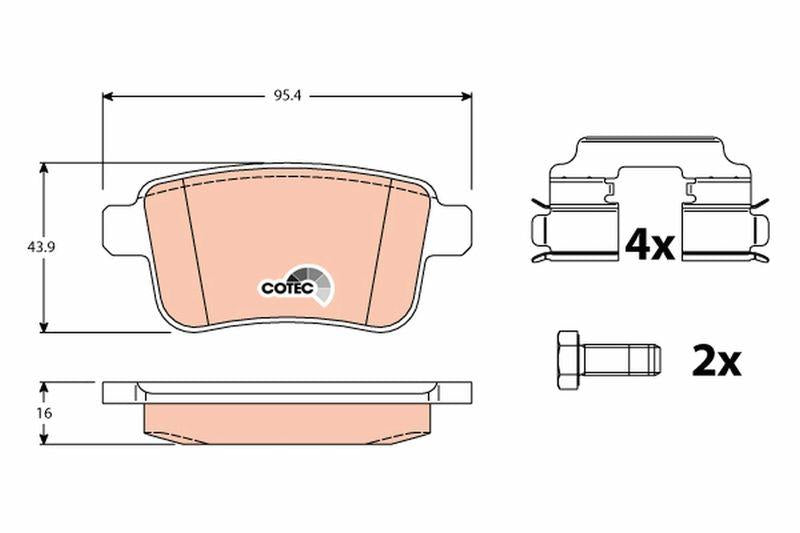 TRW GDB1786 Renault Kangoo III / Mercedes Citan 1.5 dCi 2008 onwards Rear Brake Pad (95 mm) — Brake Pads