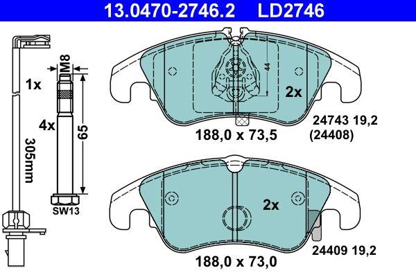 ATE 13.0470-2746.2 Brake Pad Front A4 07 > A5 07 > A6 11 > A7 10 > Q5 08 > — Brake Pads