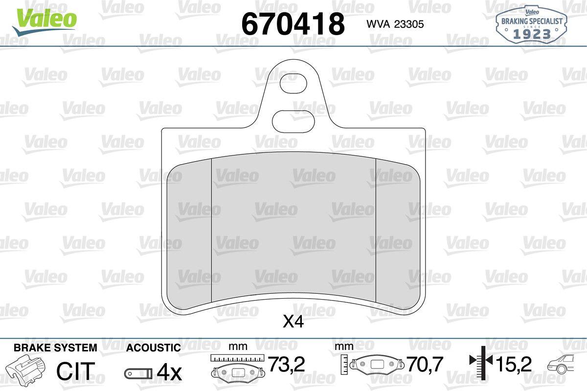 Valeo 670418 Brake Pad Rear Citroen C5 01- — Brake Pads