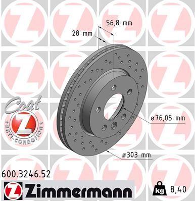 Zimmermann 600.3246.52 VW Amarok Brake Disc Front Drilled 2H0615301a — Brake Rotors & Drums