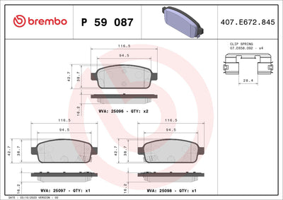 Brembo P59087 Brake Pad Rear Low-Met Opel — Brake Pads