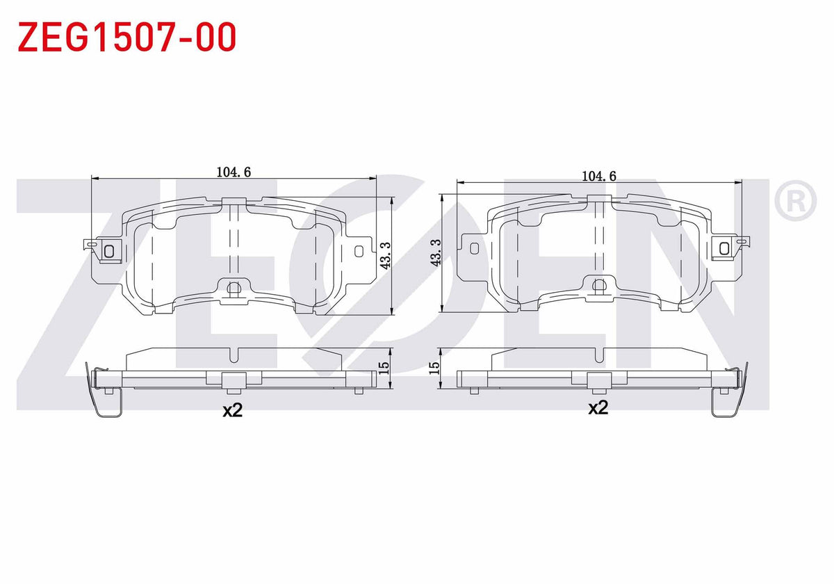 Zegen ZEG1507-00 Brake Pad with Wear Indicator Rear Mazda Cx-3 1.5 D 4X4 2016-/ Cx-5 (Ke,Gh) 4X4 2.0 2011-/ Cx-5 (Ke,Gh) 2.2 D 4X4 2011