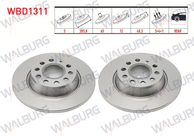 WALBURG WBD1311 Brake Disc Rear Straight 5 Bjn 282X12x65x48 — Brake Rotors & Drums