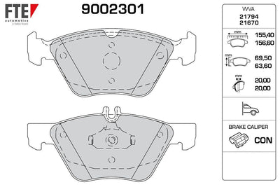 Fte 9002301 Brake Pad Front C208 97-02 A208 98-02 W210 97-02 W211 03-08 S211 03-09 — Brake Pads