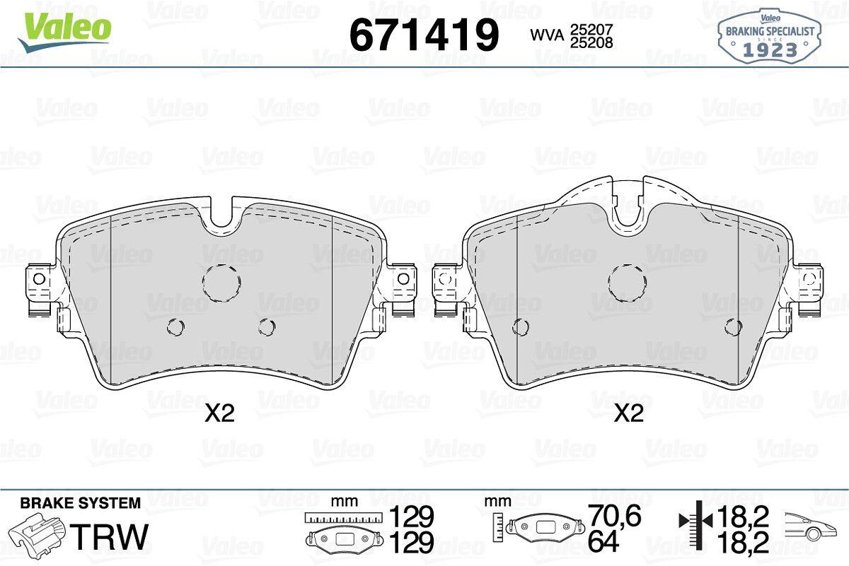 Valeo 671419 Brake Pad Front BMW F52 F45 F46 F48 X1 X2 Mini F54 F55 F56 F57 F60 — Brake Pads