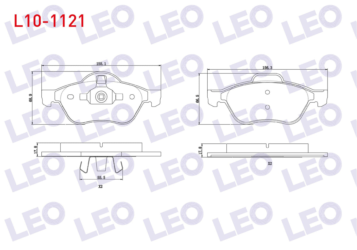 LEO L10-1121 Brake Pad Front Renault Laguna II (Bg0 / 1) 1.6i 16V 15 Rim 2001-2007 / Laguna II 1.9 dCi 15 Rim 20 — Brake Pads