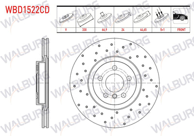WALBURG WBD1522CD Brake Disc Front Air Coated Performance Drilled 5 Bjn 330X24x66,9X45 — Brake Rotors & Drums