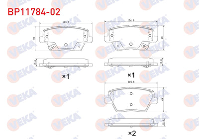 Veka BP11784-02 Brake Pad Rear with Wear Indicator Hyundai i30 1.4 MPI-1.4 T-GDI-1.6 CRDi 2016-/ Kia Ceed 1.4-1. — Brake Pads