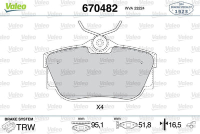 Valeo 670482 Rear Brake Pad Kablosuz VW Transporter 97-04 Sharan 01-10 Seat Alhambra 03-10 — Brake Pads