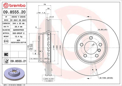 Brembo 09855521 Brake Disc Front Land Rover Range Rover III Vogue L322 05 > 12 — Brake Rotors & Drums