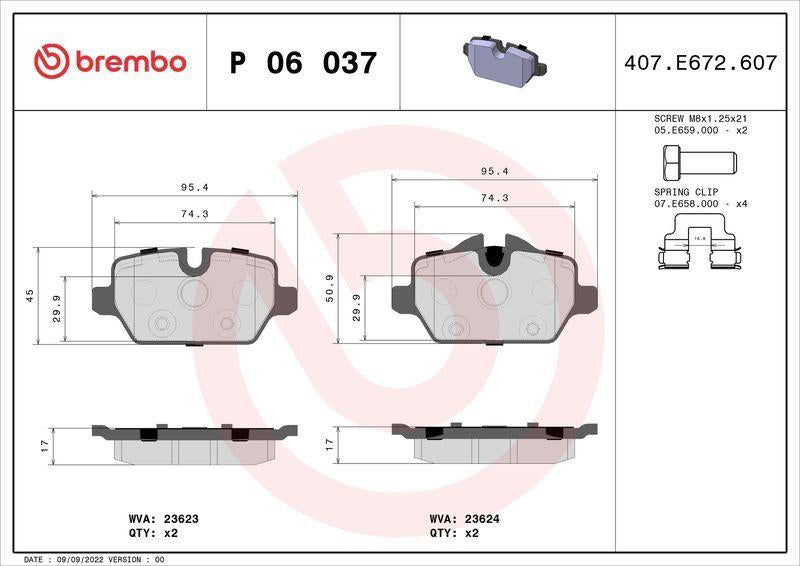 BREMBO P06037 Rear Brake Pads for BMW E87 E90