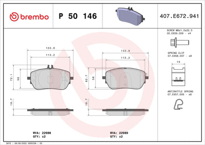 Brembo P50146 Brake Pad Front Mercedes A W177/B W247/CLA W118/C118 18-21 — Brake Pads