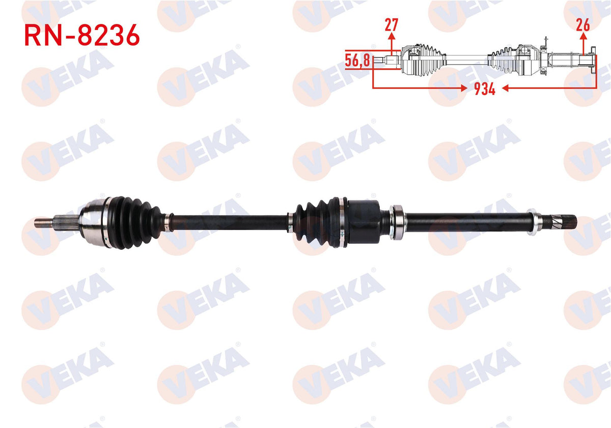 Veka RN-8236 Complete Axle Right Front Length 934mm Renault Latitude 1.5 dCi M-T 2011 — Axles, CV Joints & Boots