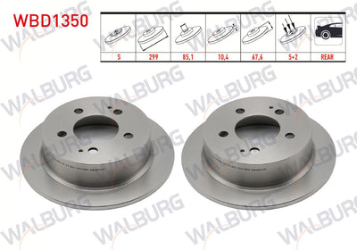 WALBURG WBD1350 Brake Disc Rear Straight 5 Bjn 299X10, 4X85 and 2 more models — Brake Rotors & Drums