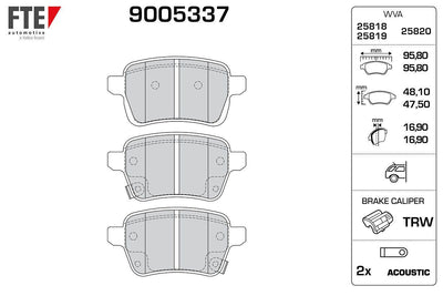 Fte 9005337 Rear Brake Pad Disc for Opel Corsa E 15-Fiat 500L — Brake Pads
