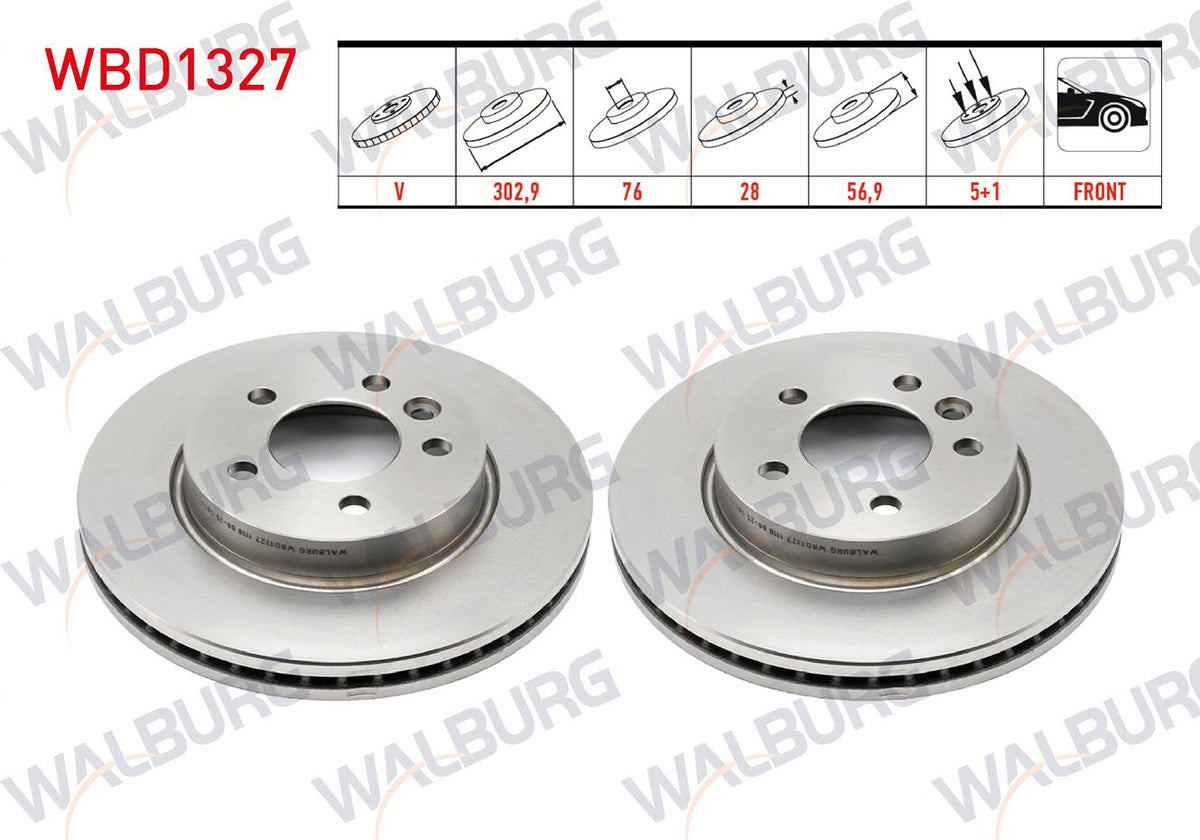 WALBURG WBD1327 Brake Disc Front Air 5 Bjn 302,9X28x76x56 — Brake Rotors & Drums