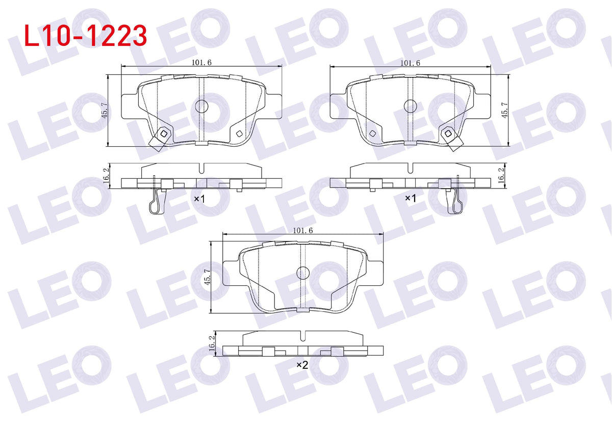 LEO L10-1223 Brake Pad Rear with Wear Indicator Toyota Avensis (T25) 1.6 Vvt-I 2003-2008 / Toyota Avensis (T25) — Brake Pads