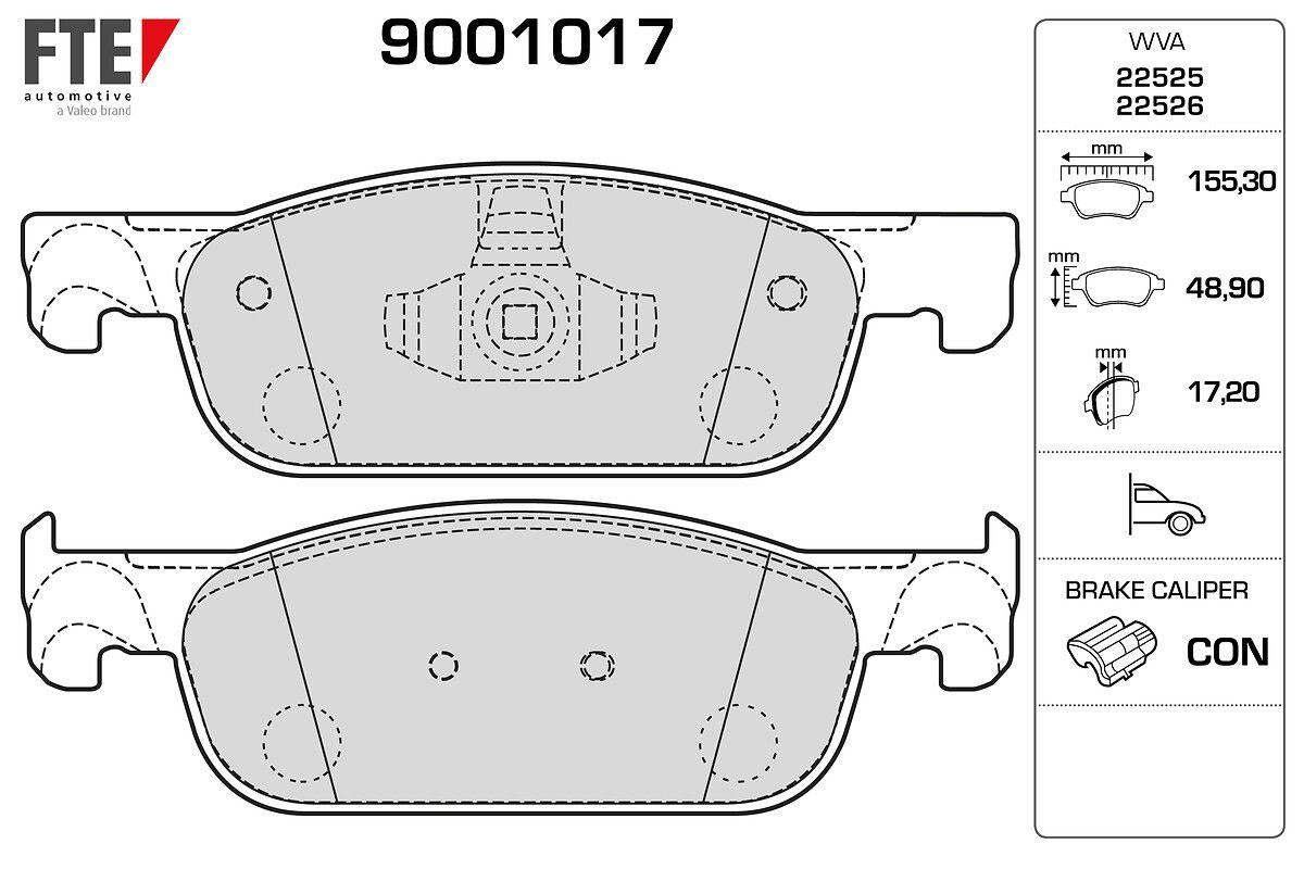 Fte 9001017 Brake Pad Front (Set) Clio IV 12-Logan II 12-Sandero II 12-Thick Type — Brake Pads