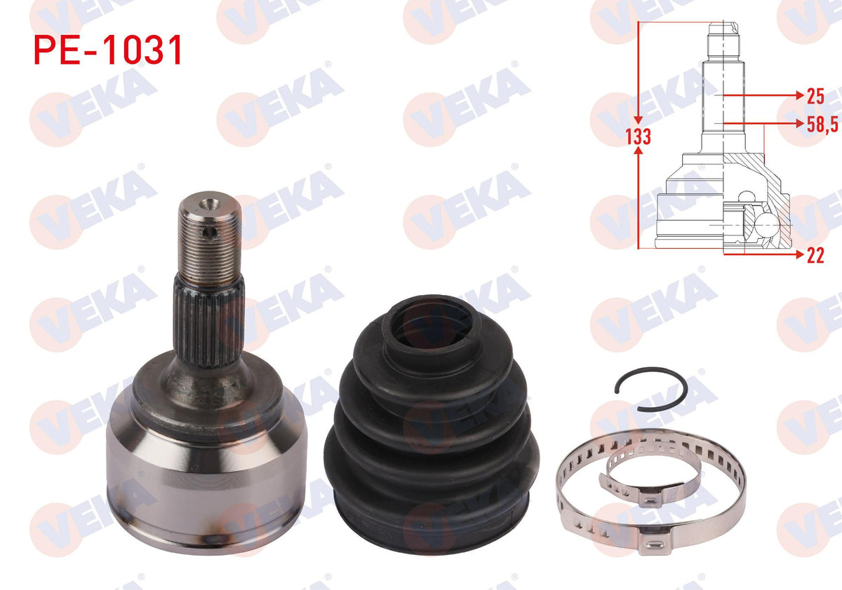 Veka PE-1031 CV Joint Right Front Outer Length 133mm Peugeot 307 (3A / C) 1.4 Ma Transmission 2000 — Axles, CV Joints & Boots