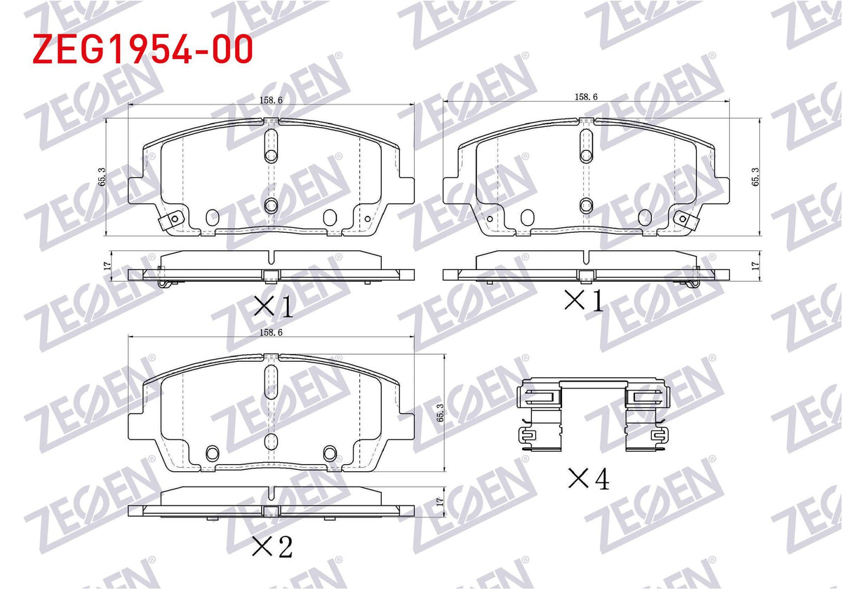 Zegen ZEG1954-00 Brake Pad Front with Wear Indicator Hyundai Santa Fe IV 2018-2020 / Kia Sorento III 2015 — Brake Pads