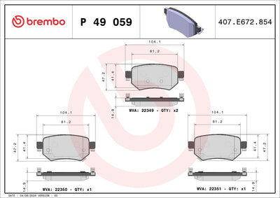Brembo P49059 Brake Pad Rear Mitsubishi Mazda 6 2012-/ (Electronic El Brake Olan Vehicle for) — Brake Pads